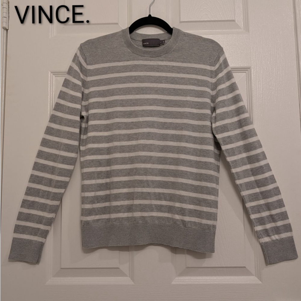 Women's Vince. Gray White Striped Crewneck Sweater S
